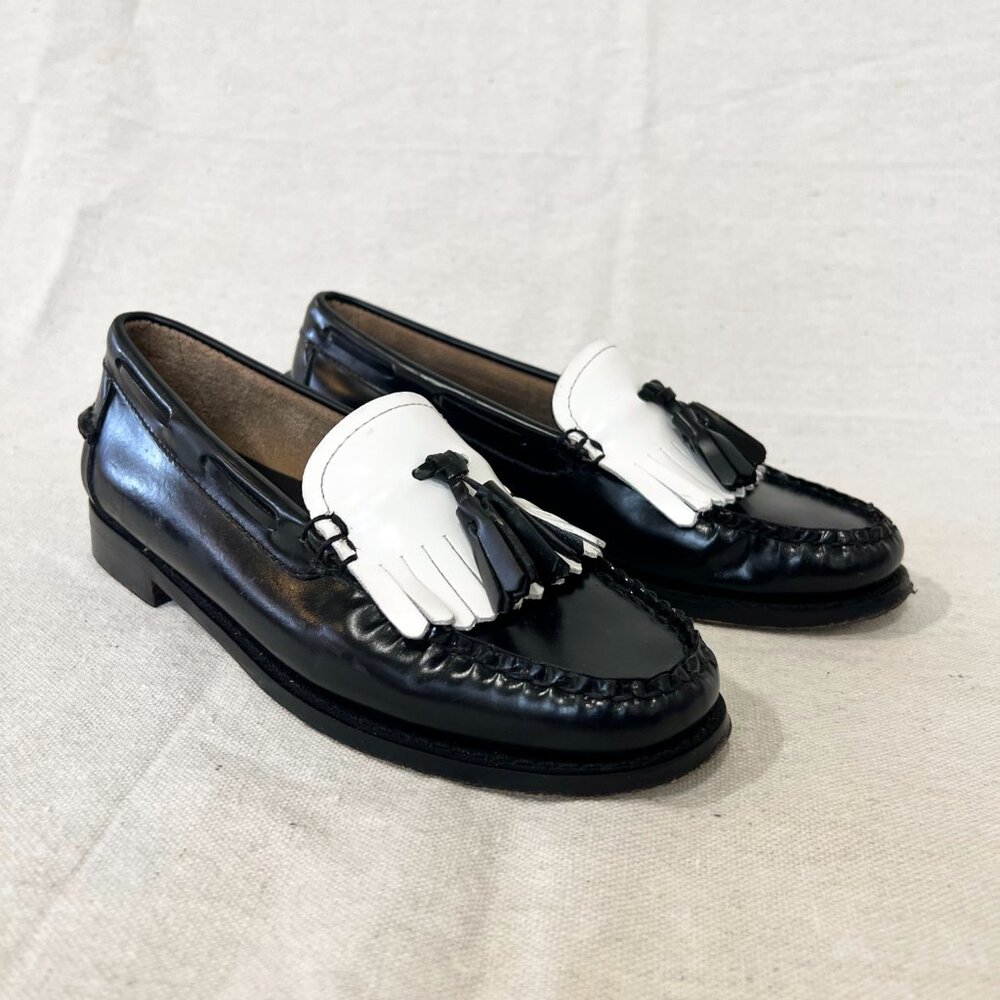 Weejuns Esther Kiltie Leather Tassel Loafers Black & White Size 6 - Picture 4 of 15